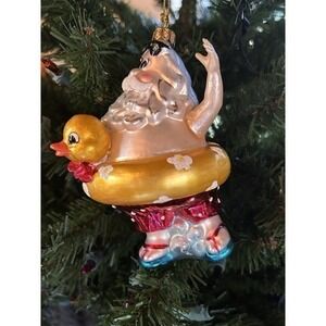 KSA RUBBER DUCKY SANTA CLAUS Christmas GLASS Ornament by Kurt Adler Retired 5 IN